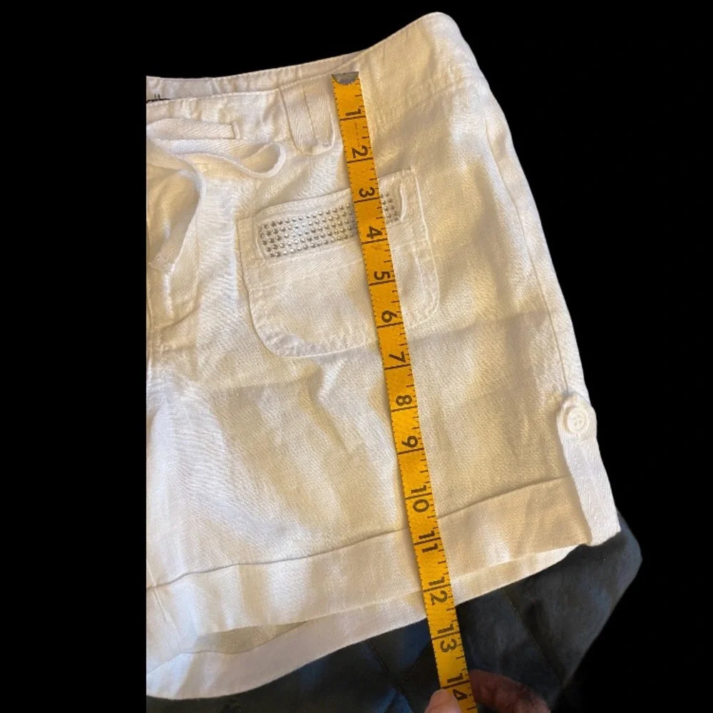 INC White Rhinestone Linen Shorts - Picture 7 of 9